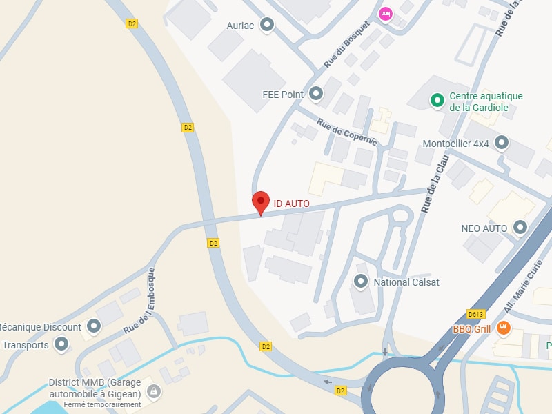 Carte routière localisant ID AUTO près de la D2, de Rue de Copernic et du Centre aquatique de la Gardiole.